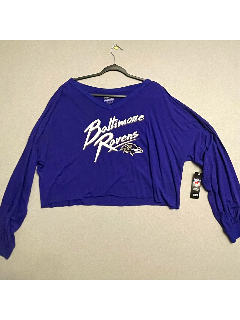BALTIMORE RAVENS - #22 Henry - Womenโs 100 % Cotton Long Sleeve Crop Top - XL